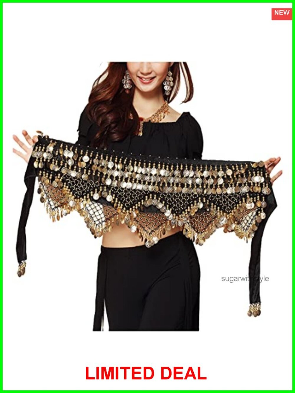 Bellydance Hip Scarf Gold Coins Skirt Wrap Noisy